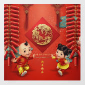 Traditionele Chinese vuurwerkers in Tiger Jaar WC0 Raamsticker (Vel)