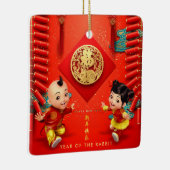 Traditionele Chinese vuurwerkers konijnenjaar SqCO Keramisch Ornament (Rechts)