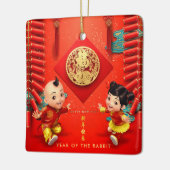 Traditionele Chinese vuurwerkers konijnenjaar SqCO Keramisch Ornament (Links)