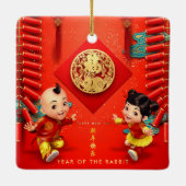Traditionele Chinese vuurwerkers konijnenjaar SqCO Keramisch Ornament (Achterkant)