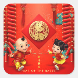 Traditionele Chinese vuurwerkers konijnenjaar SqS Vierkante Sticker