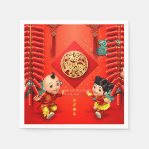 Traditionele Chinese vuurwerkers Tiger Year PN01 Servet