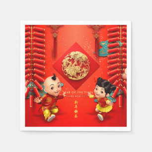 Traditionele Chinese vuurwerkers Tiger Year PN03 Servet