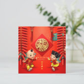 Traditionele Chinese vuurwerkers Tiger Year Sq C01 Feestdagenkaart (Staand voorkant)
