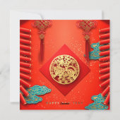 Traditionele Chinese vuurwerkers Tiger Year Sq C01 Feestdagenkaart (Achterkant)