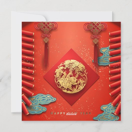 Traditionele Chinese vuurwerkers Tiger Year Sq C03 Feestdagenkaart (Achterkant)