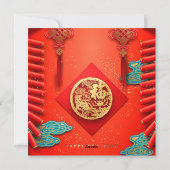 Traditionele Chinese vuurwerkers Tiger Year Sq C04 Feestdagenkaart (Achterkant)