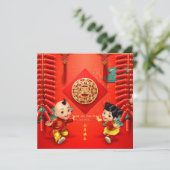 Traditionele Chinese vuurwerkers Tiger Year Sq C06 Feestdagenkaart (Staand voorkant)