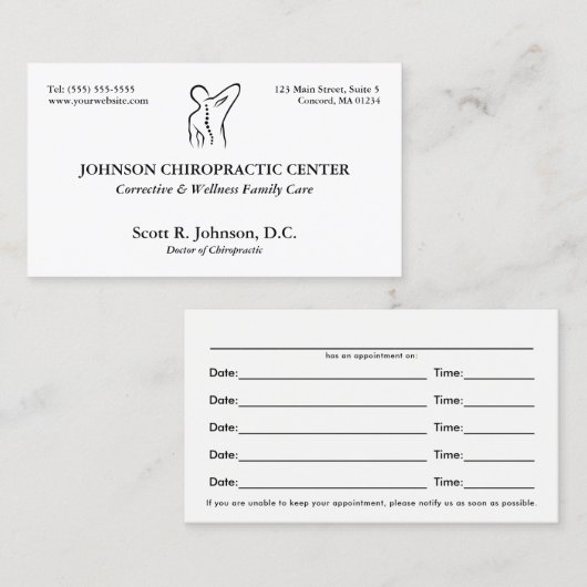Traditionele chiro-Logo-chiropractor-benoeming Afsprakenkaartje (Voorkant / Achterkant)