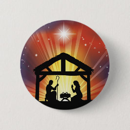 Traditionele Christelijke kerstfeestscène Ronde Button 5,7 Cm