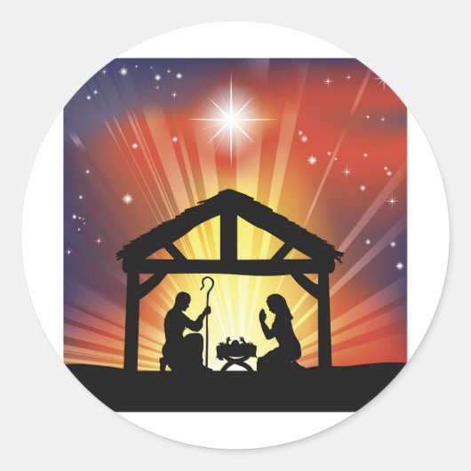 Traditionele Christelijke kerststal Ronde Sticker (Voorkant)
