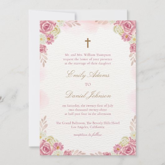 Traditionele Christelijke roze bloemenkatholieke b Kaart (Voorkant)