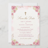 Traditionele Christelijke roze bloemenkatholieke b Save The Date (Voorkant)