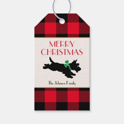 Traditionele Christmas Scottie Hond Custom Rood Cadeaulabel (Voorkant)