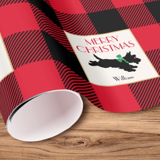 Traditionele Christmas Scottie Hond Custom Rood Cadeaupapier