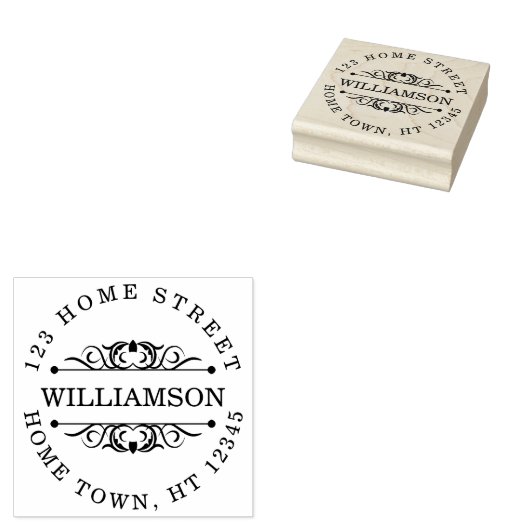 Traditionele Cirkelvormige Bloemrijke Retouradres Rubberstempel (Gestempeld)