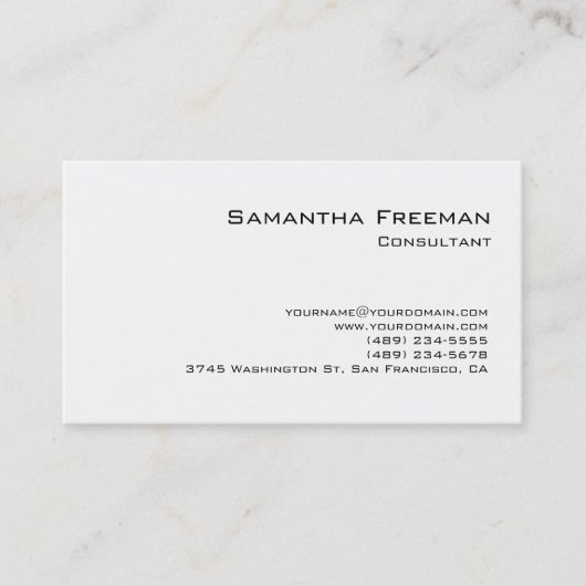 Traditionele Clean Plain White Minimalist Visitekaartje (Voorkant)