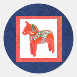 Traditionele Dala Horse Scandinavian Ronde Sticker