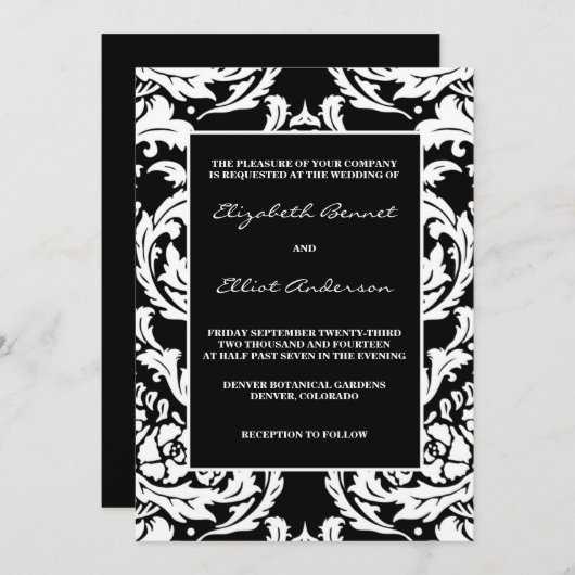 Traditionele Damasuitnodiging Kaart (Voorkant / Achterkant)