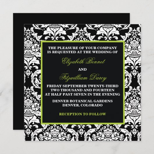 Traditionele Damasuitnodiging Kaart (Voorkant / Achterkant)