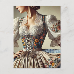 Traditionele Dirndl Duits Oostenrijks Briefkaart
