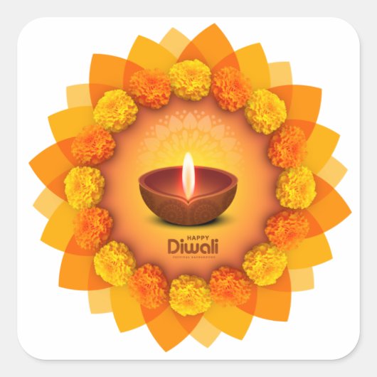 Traditionele Diwali Diya Marigold Festival van het Vierkante Sticker (Voorkant)