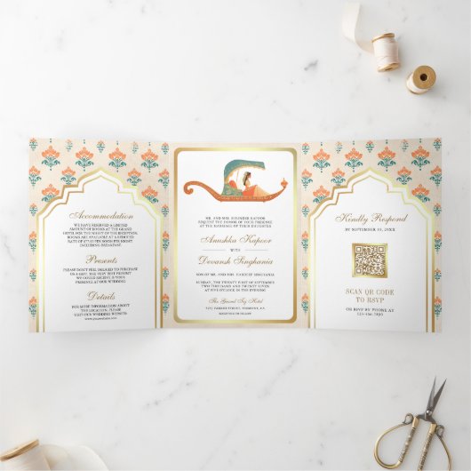 Traditionele Doli Indiase bruid alles in één bruil Drieluik Uitnodiging (Binnen)