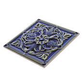 Traditionele donkere Indigo Blauwe Faux Relief Flo Tegeltje (Zijkant)