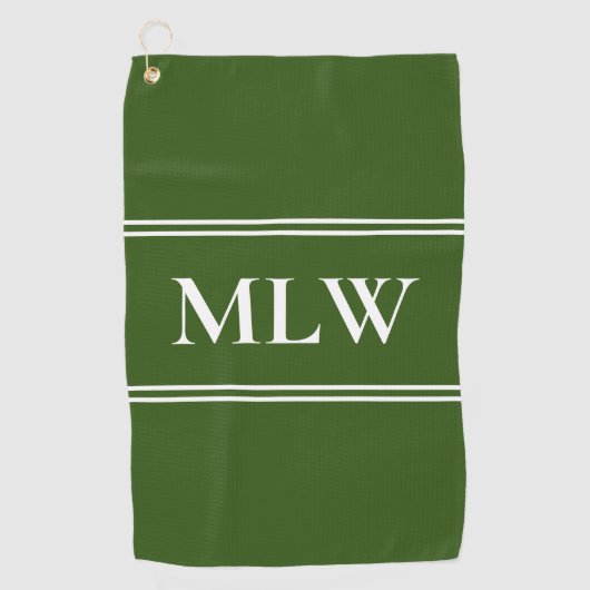 Traditionele donkergroene en witte monogram beging golfhanddoek (Voorkant)