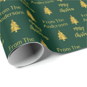 Traditionele donkerrode gouden vrolijke kerstbomen cadeaupapier (Rol Hoek)