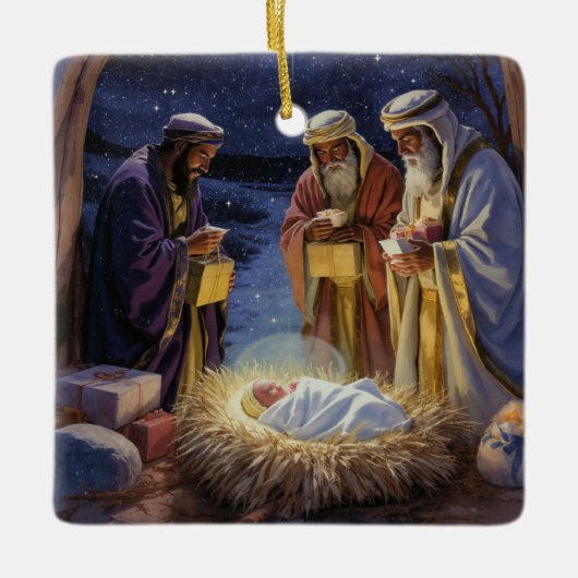 Traditionele Drie Koningen Kerststal Keramisch Ornament (Voorkant)