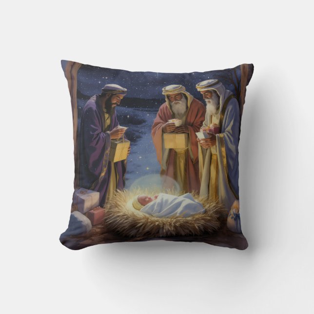 Traditionele Drie Koningen Kerststal Kussen (Voorkant)