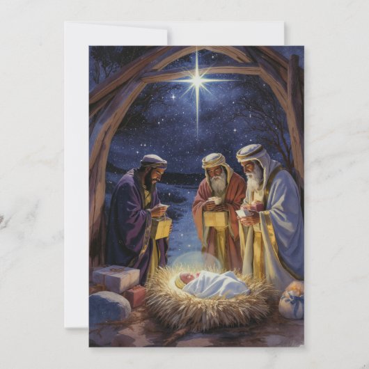Traditionele Drie Wijzen Kerststal Feestdagenkaart (Voorkant)