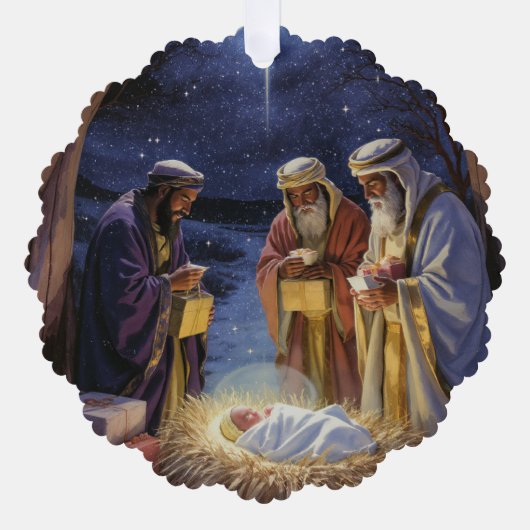 Traditionele Drie Wijzen Kerststal Ornament Kaart (Voorkant)