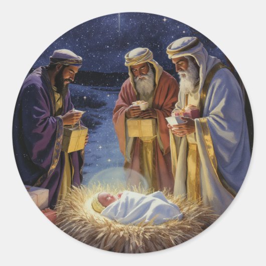 Traditionele Drie Wijzen Kerststal Ronde Sticker (Voorkant)