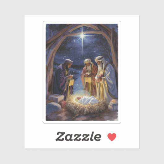 Traditionele Drie Wijzen Kerststal Sticker (Vel)