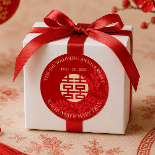 Traditionele Dubbele Geluks Huwelijksjubileum Ronde Sticker