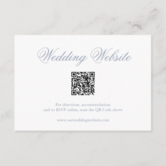 Traditionele Dusty Blue formele QR-code bruiloft Informatiekaartje (Voorkant)