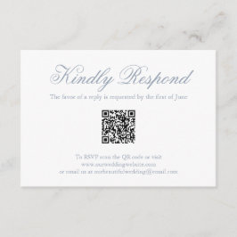 Traditionele Dusty Blue formele QR-code bruiloft RSVP Kaartje