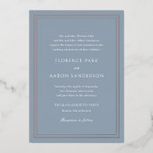 Traditionele Dusty Blue Timeless Wedding Folie Uitnodiging (Voorkant)