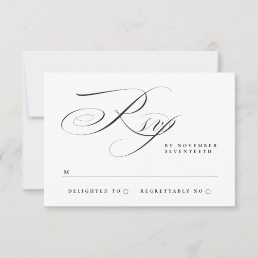 Traditionele eenvoudige kalligrafie zwart Stropdas RSVP Kaartje (Voorkant)