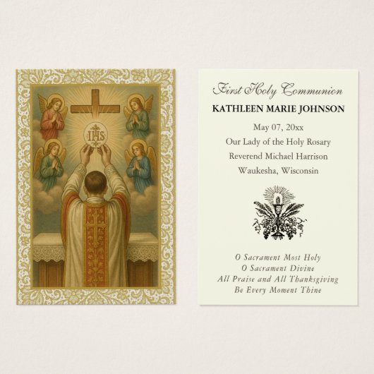 Traditionele Eerste Heilige Communie IHS engelen Visitekaartje (Voorkant /achterkant)