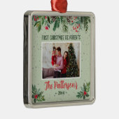 Traditionele eerste kerst als nieuwe ouders metalen ornament (Rechts)