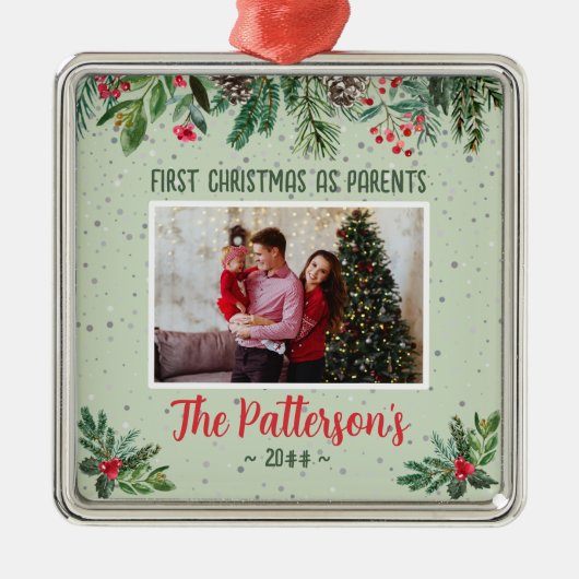 Traditionele eerste kerst als nieuwe ouders metalen ornament (Voorkant)