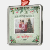 Traditionele eerste kerst als nieuwe ouders metalen ornament (Links)