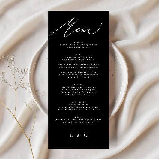 Traditionele Elegant Black White Calligrafie Menu