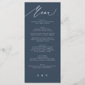 Traditionele Elegant Navy Blue Calligrafie Menu (Voorkant)