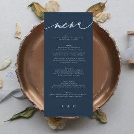 Traditionele Elegant Navy Blue White Monogram Menu