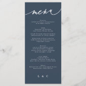 Traditionele Elegant Navy Blue White Monogram Menu (Voorkant)
