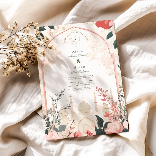 Traditionele Elegante Bloemen Islamitische Huwelij Kaart